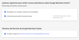 Aceptar políticas Google Merchant Center